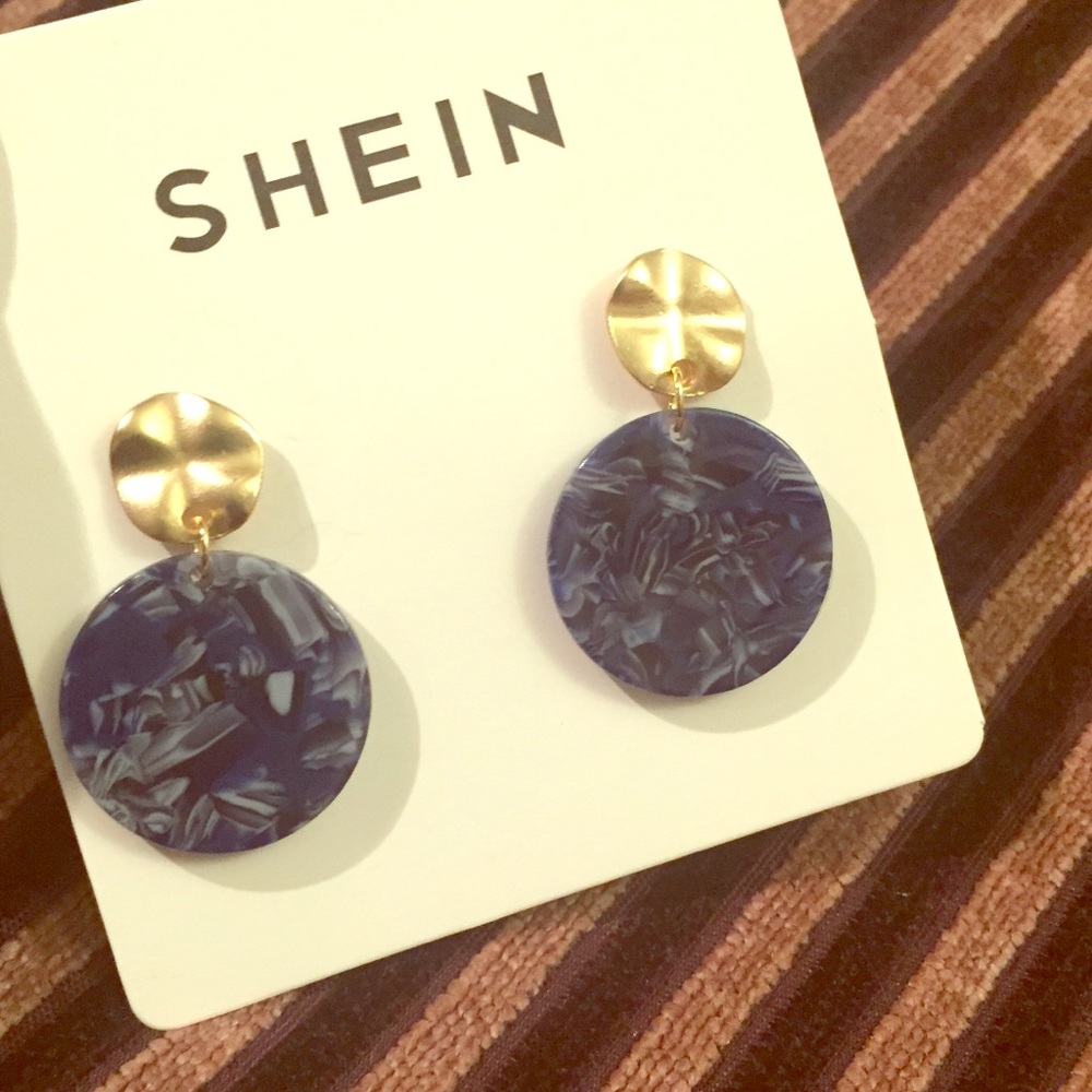 🥳2/$15 — Artsy Post Earrings with Marbled Blue Dangle NEW